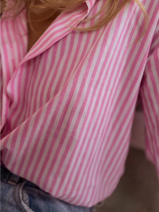 beachlunchlounge Tops - beachlunchlounge Pink and White Striped Shirt